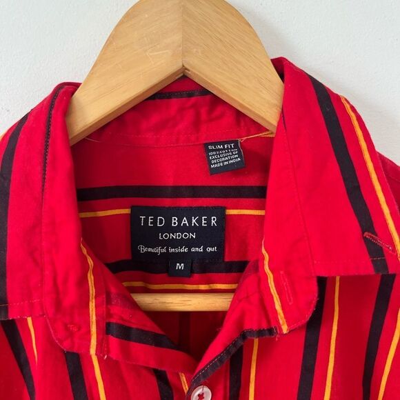 Ted Baker Red Stripe Slim Fit Cotton Button Down Dress Shirt - Picture 6 of 6